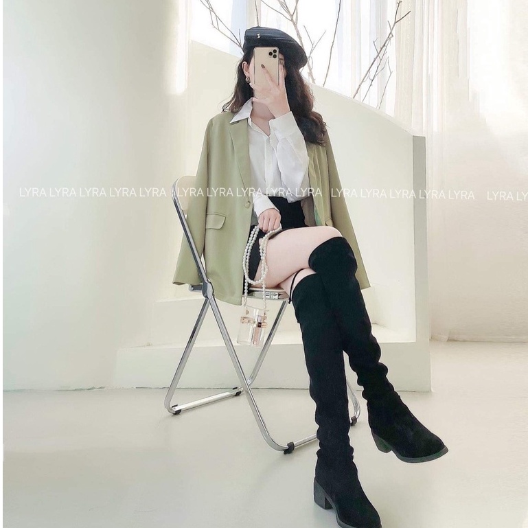 Áo blazer xanh bơ hai lớp túi hộp hiện đại ulzzang Hàn Quốc