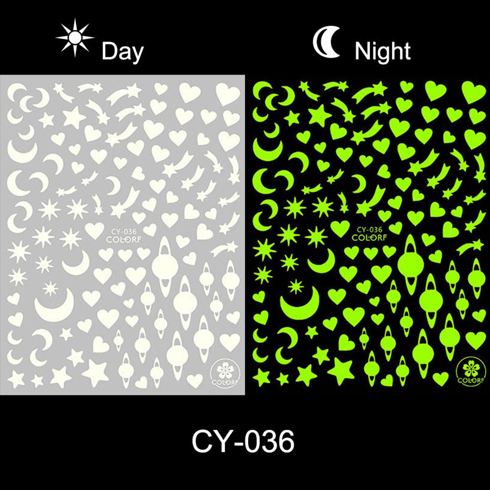 [Hàng mới về] Set 1 / 6 miếng dán móng tay hiệu ứng 3d phát sáng trong bóng tối