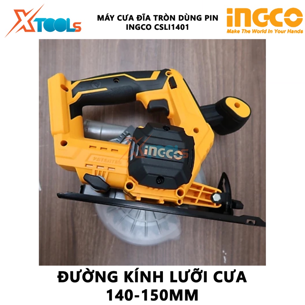 Máy cưa đĩa tròn INGCO CSLI1401 | máy cưa gỗ Khả năng điều chỉnh cắt sâu và cắt nghiêng Tốc độ không tải 3600rpm, 185mm