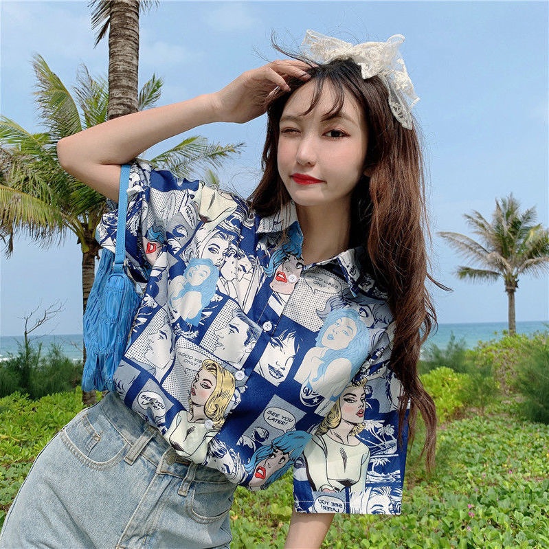 Áo Sơ Mi Tay Ngắn Dáng Rộng Cỡ Lớn In Họa Tiết Hoạt Hình Kiểu retro Hàn Quốc Cho Nữ