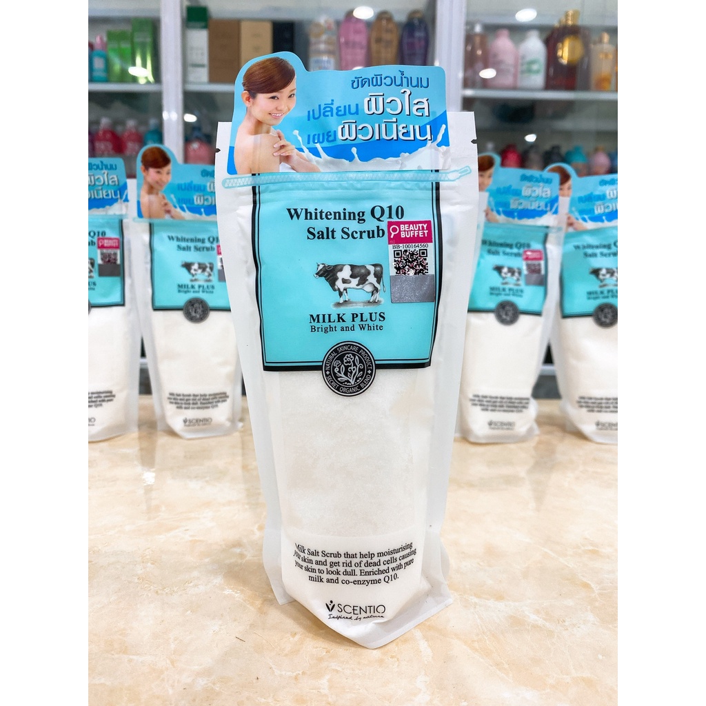 Muối Sữa Tắm Trắng Da Scentio Milk Plus Whitening Q10 Salt Scrub Thái Lan 300g