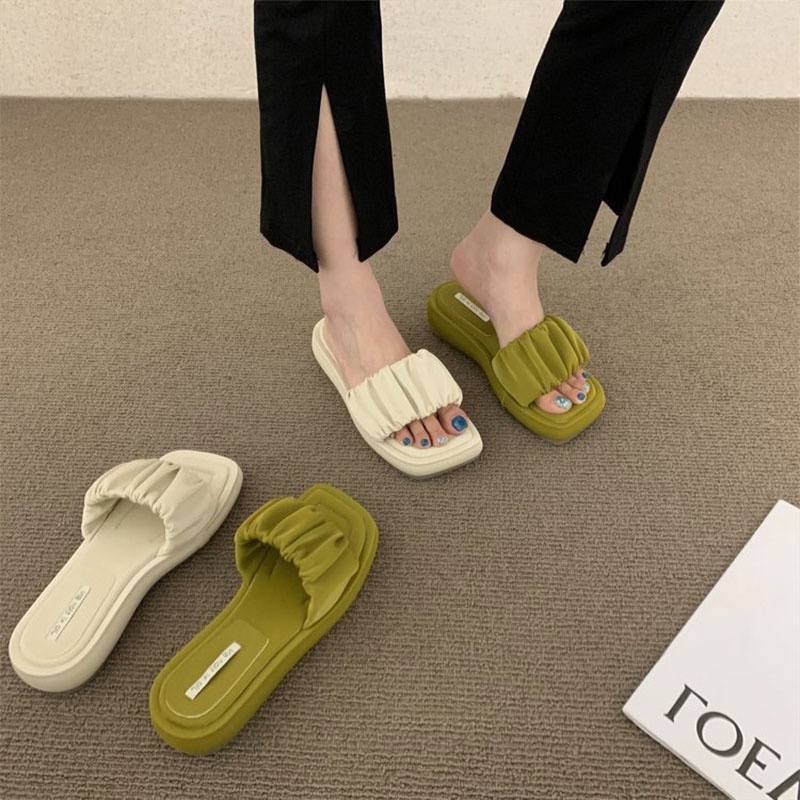 Dép sandal RENBEN đế bằng mũi vuông phong cách Hàn Quốc thời trang đi biển mùa hè cho nữ