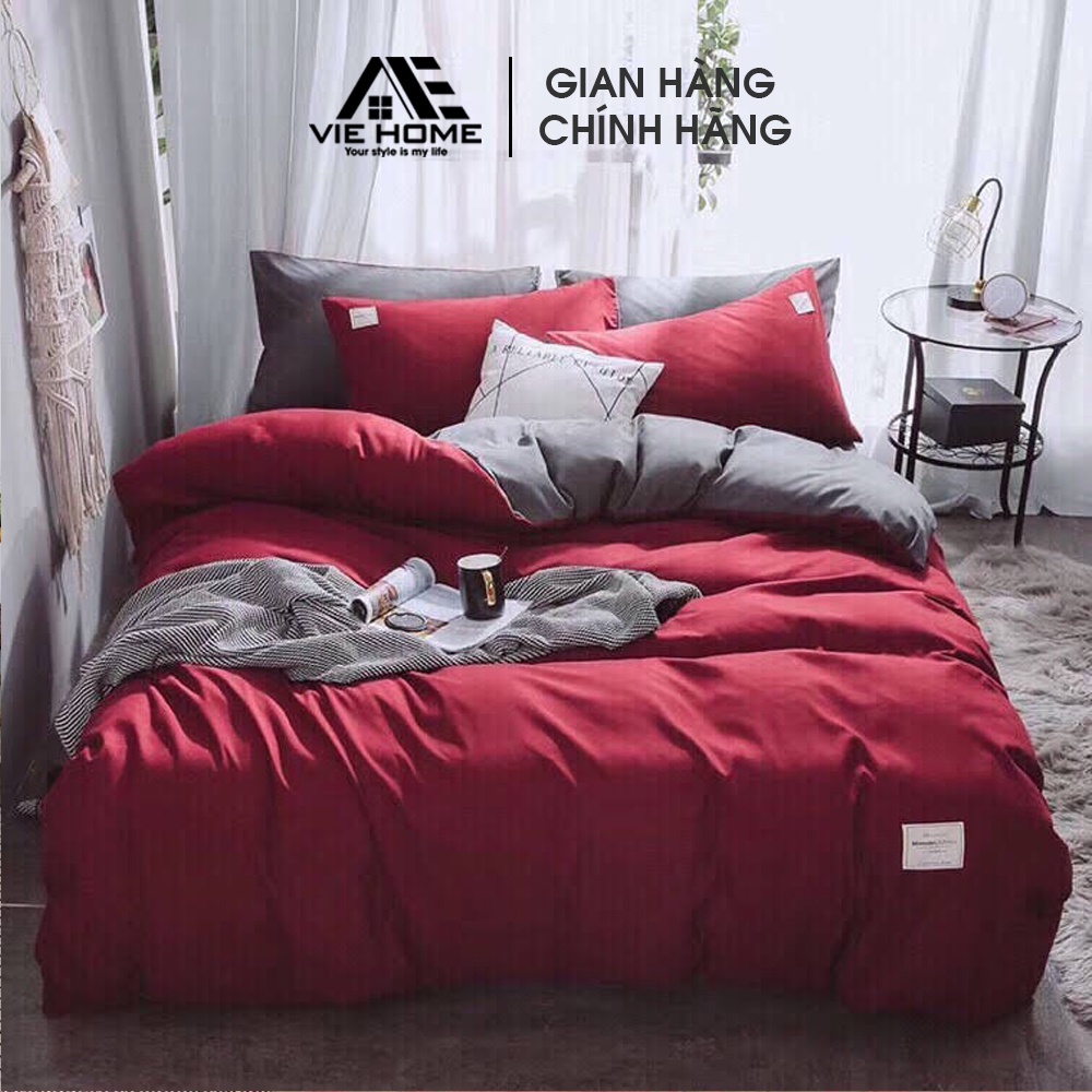Bộ chăn ga gối Cotton Tici VIE HOME - Bedding trơn màu style Hàn dễ phối phòng ngủ vintage nhiều kích thước nệm