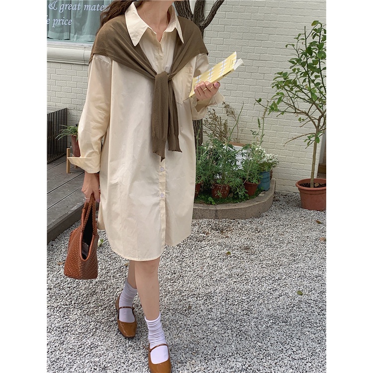 SUXI Áo Sơ Mi Cotton Tay Dài Dáng Rộng Chống Nắng Phong Cách Hàn Quốc Thời Trang Cho Nữ