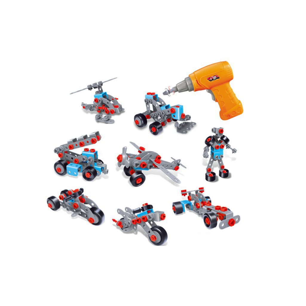 Đồ chơi phát triển kỹ năng cho bé DIY MODEL, lắp ghép mô hình 12 phương tiện giao thông 282 chi tiết Toyshouse TLH-17