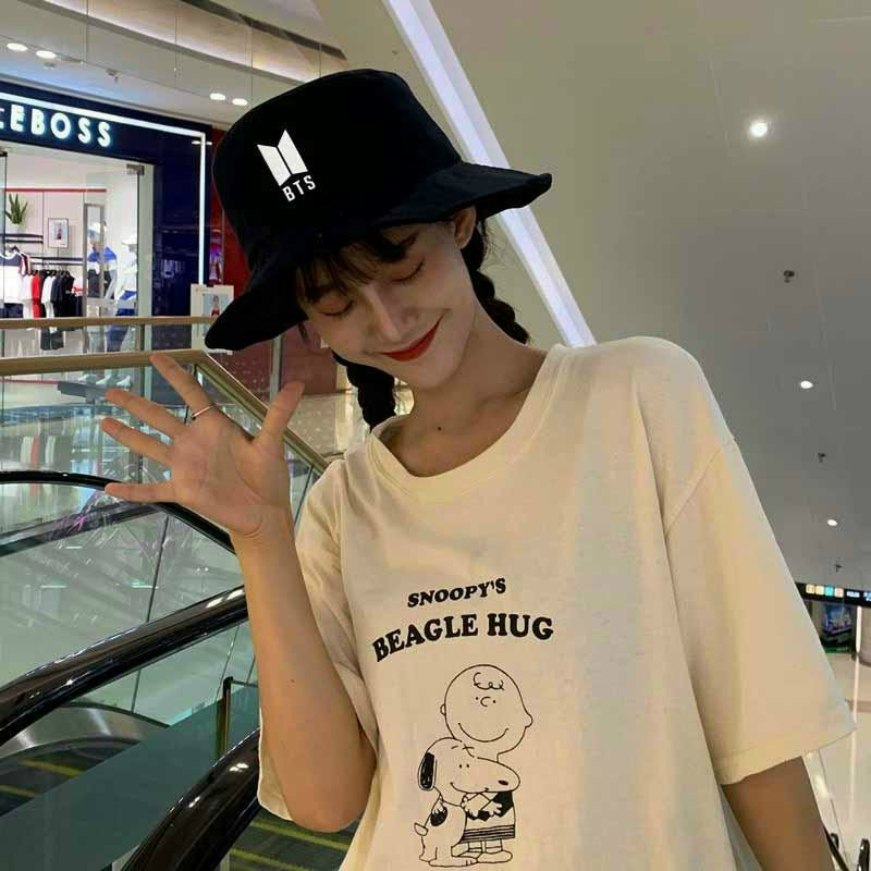 Nón bánh bèo nữ thêu chữ hàn, mũ bucket rộng vành nam nữ thời trang