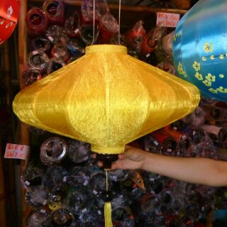 Cặp lồng đèn tre, vải lụa Hội An_dạng đĩa bay size 45