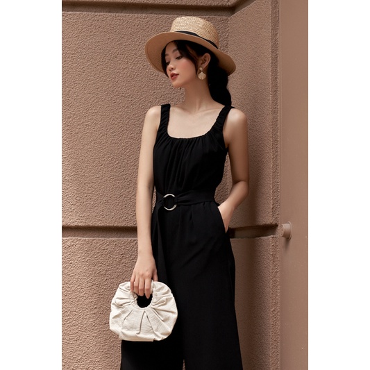 EVERLUXE - Jumpsuit 2 dây nhíu thắt dây - Đen