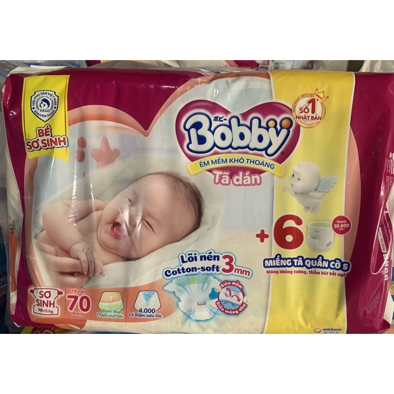 Tã dán bobby sơ sinh XS72/S80/M76/L68/XL62/Newborn 2