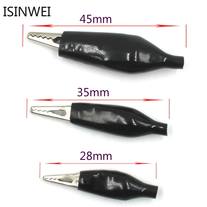 Set 10 kẹp cá sấu 28mm 35mm 45mm màu đen và đỏ với vỏ bằng nhựa