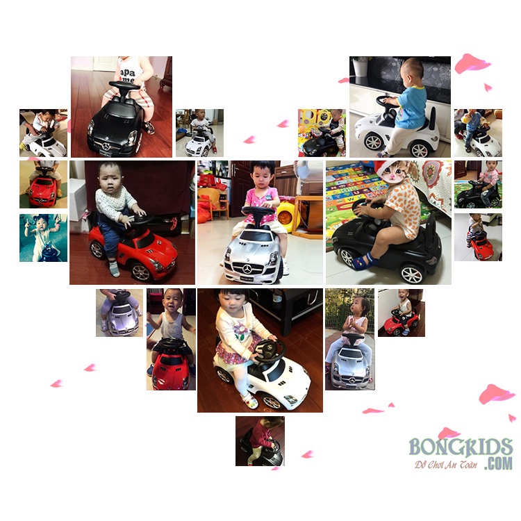 Xe ô tô chòi chân, bám tập đi Mercedes 332 cho bé 1-4 tuổi màu đỏ, trắng có nhạc còi vui nhộn