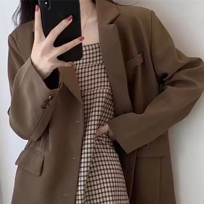 Set áo blazer + váy hai dây kẻ suông phong cách Hàn Quốc • 2ENDSHOP