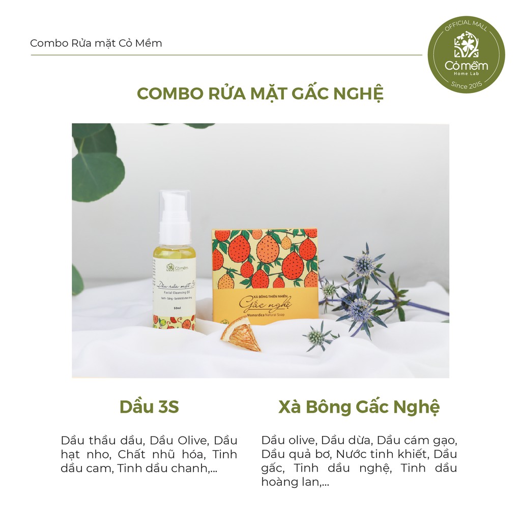 Combo Dầu Rửa Mặt Và Xà Bông Gấc Nghệ Giúp Làm Sạch Da Thu Nhỏ Lỗ Chân Lông Giảm Thâm Mụn Cỏ Mềm