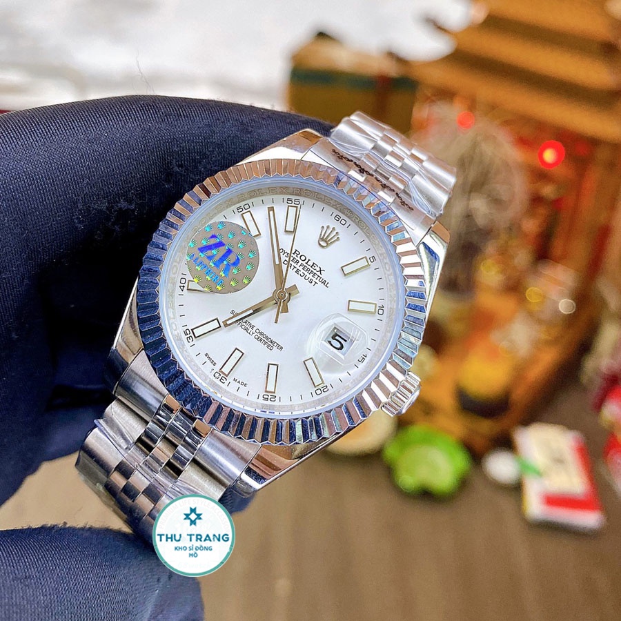 Đồng hồ Nam Rolex máy nhật mẫu classic mặt trắng viền trắng dây kim loại dòng cơ Automatic size 36mm-40mm