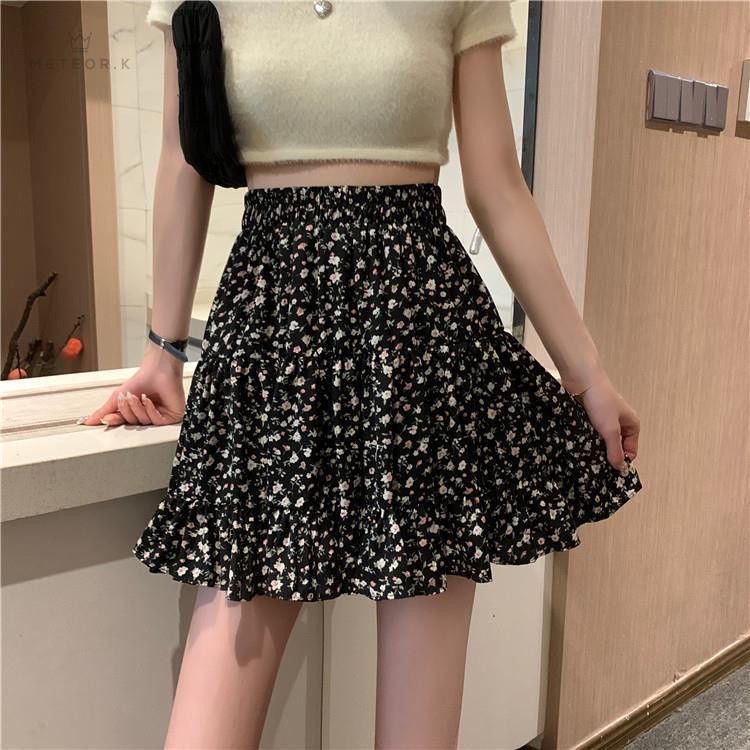 Chân váy xòe chữ A lưng cao in họa tiết hoa thời trang mùa hè phong cách Hàn Quốc dành cho nữ