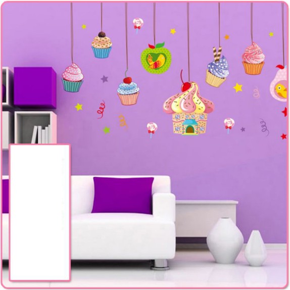 Decal trang trí tường - Rèm Dây Treo Bánh CUPCAKE cho Bé