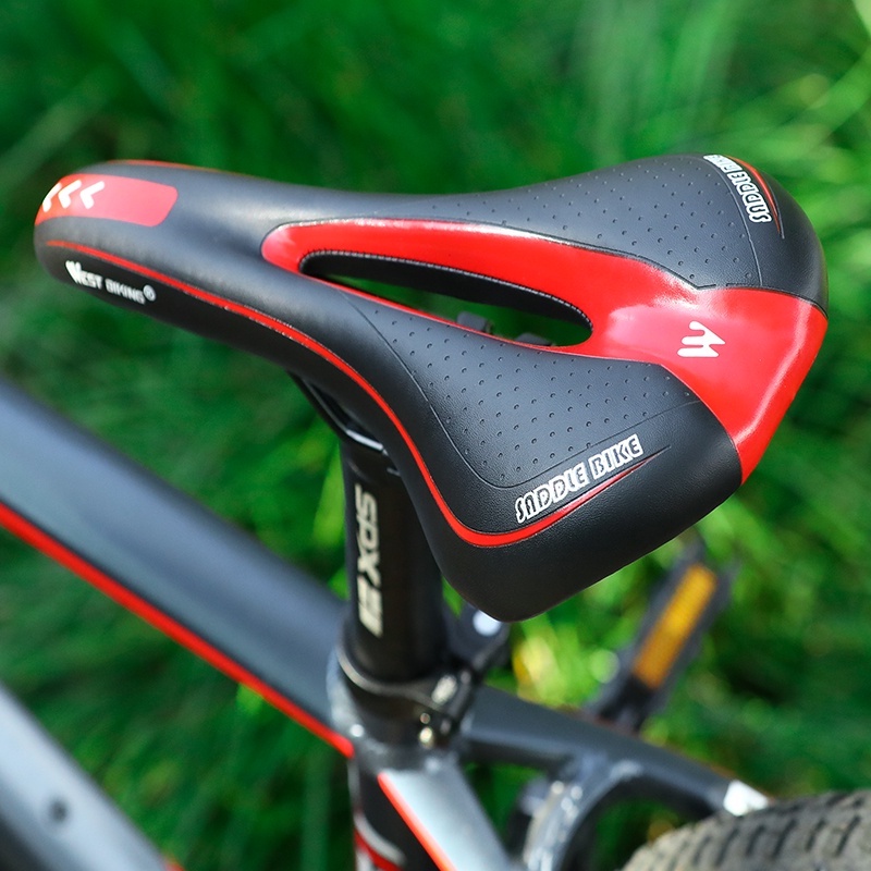 Yên xe đạp leo núi WEST BIKING chất liệu da và silicon chống trượt ngồi thoải mái