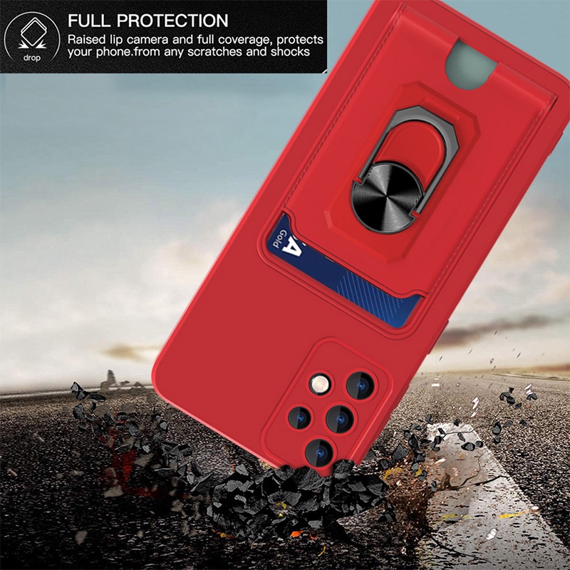 Samsung A52 5G ốp lưng Card Slot Finger Ring Holder Soft Phone Case A52 5G A52 A02s A03s A30s A50s A50 A72 5G A72 A20 A30 A53 5G A73 5G Camera Protection Anti-fall Shockproof Cases &amp; Covers With Lanyard