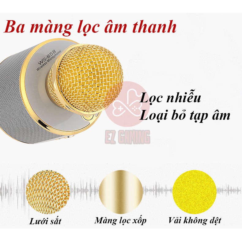 [Free Ship] Mic karaoke WS-858L Đèn nháy theo nhạc sống động, âm thanh trung thực thiết kế đẹp, mẩu mới năm 2020