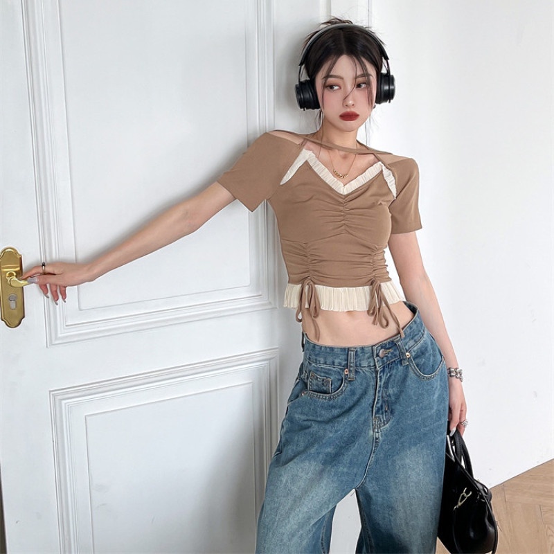 Áo Thun Nữ Trễ Vai Ngắn Tay Dáng Ôm Gợi Cảm