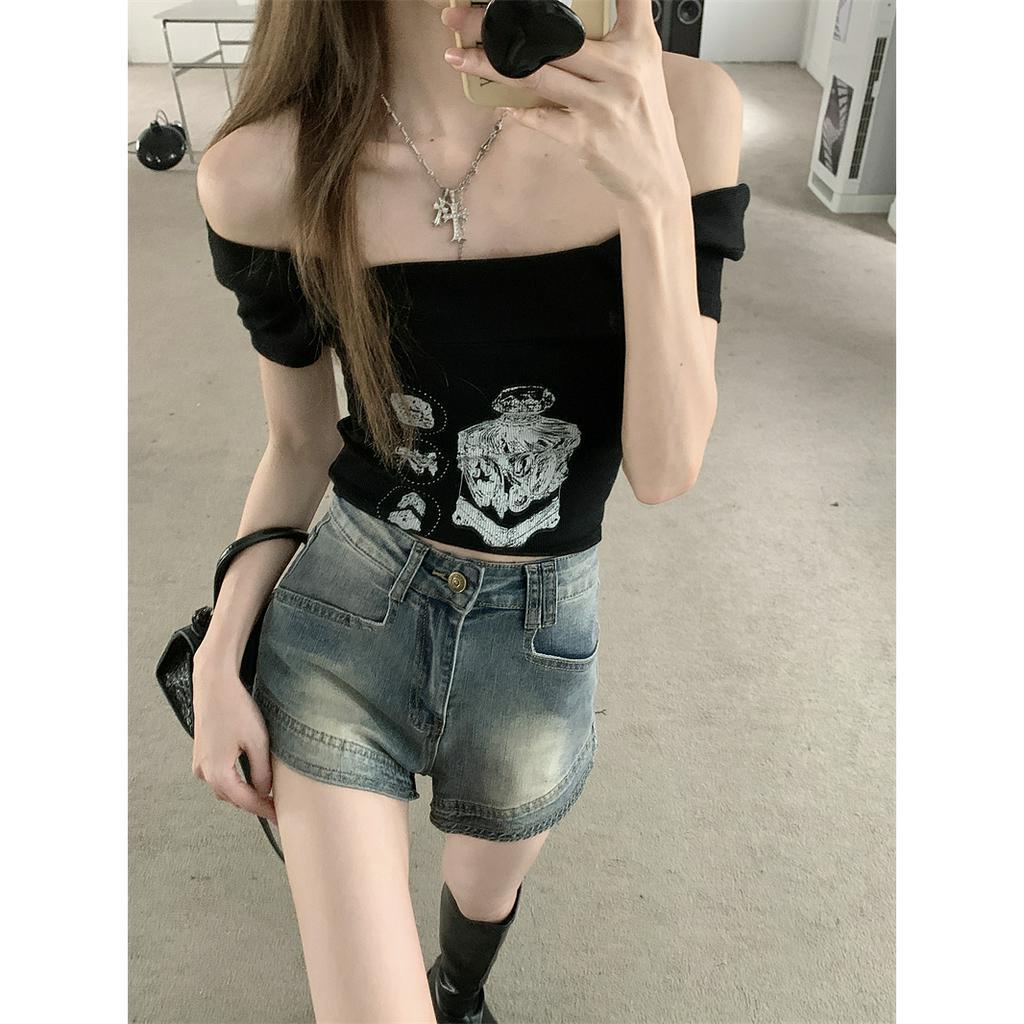 Quần Short jeans Lưng Cao Phong Cách retro Cho Nữ