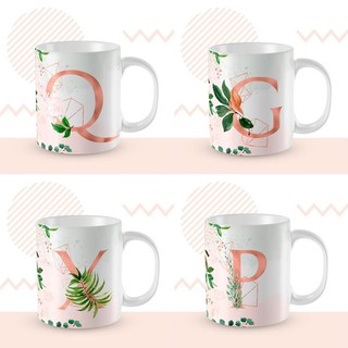 Cốc sứ cao cấp in hình hoa lồng chữ cái dễ thương - nhận in cốc theo yêu cầu
