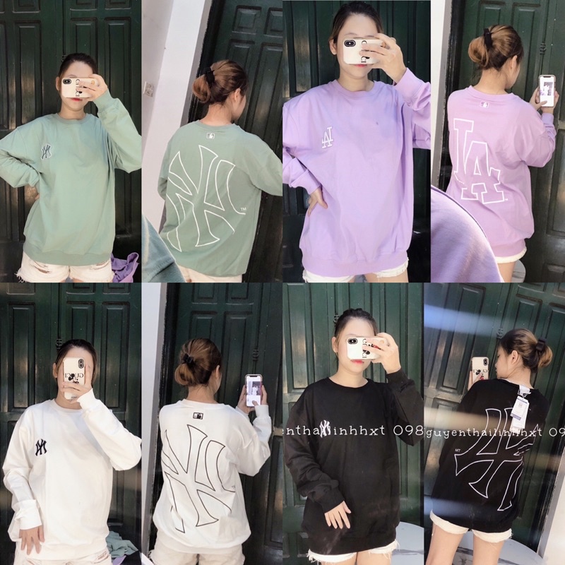 Áo nỉ sweater Ny MLB xuất in big logo basic sau lưng dài tay cổ tròn