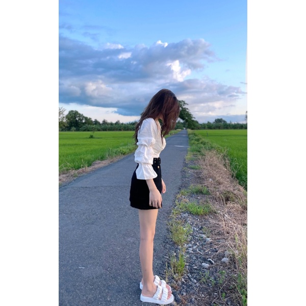 Áo kiểu tay dài dây chéo cổ yếm ,áo kiểu cột nơ trước ,áo bánh bèo babydoll,chất vãi ĐŨI MỀM siêu xinh PLA11