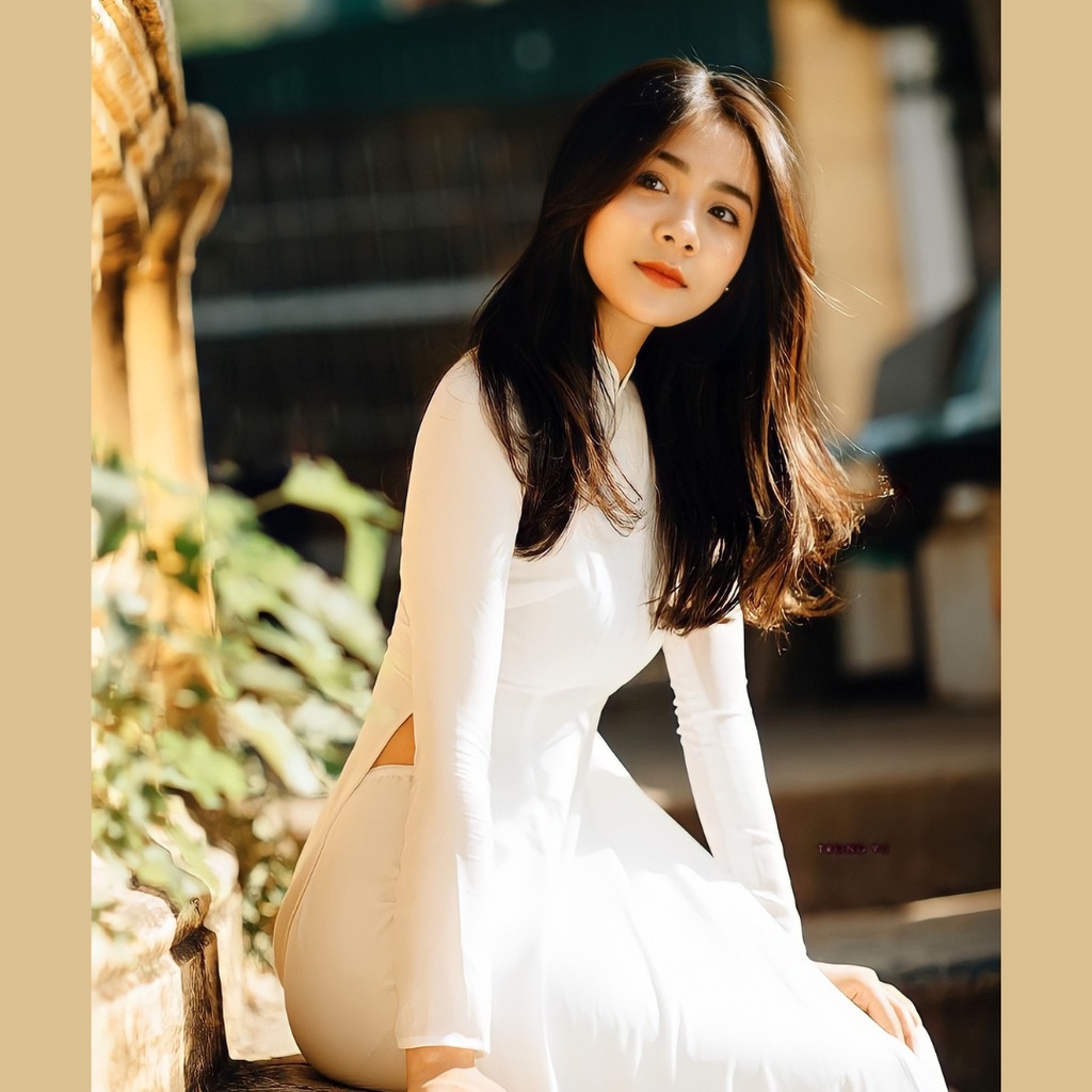 Áo dài trắng đi học học sinh nữ cấp 3 chụp hình kỷ yếu truyền thống may sẵn lụa mỹ cao cấp trắng kem - Áo dài Việt