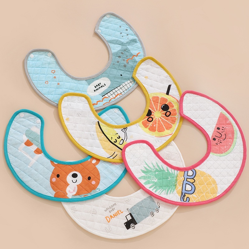 Yếm tròn xoay 360 cho bé chất cotton mềm mịn có lớp chống thấm và cúc bấm chắc chắn - Y8