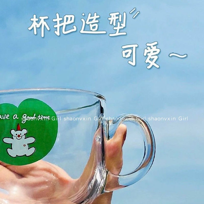Cốc Thủy Tinh Uống Sữa / Ăn Sáng Chống Bỏng Dung Tích Lớn In Hình Gấu / Thỏ Hoạt Hình Dễ Thương Phong Cách Hàn Quốc