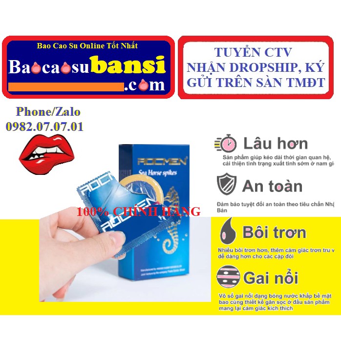 Bao cao su gai bi ROCMEN Sea Horse xanh bạc hà [Chuyên Giá Sĩ] - bcs kéo dài thời gian, chống xuất tinh sớm - Hộp 3 cái