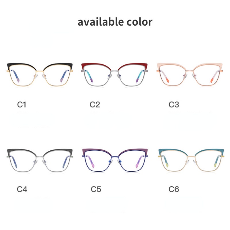 Kính Mát Mắt Mèo Gọng Kim Loại Hai Màu Chống Ánh Sáng Xanh Thời Trang Phương Tây