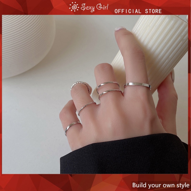 Set 5 nhẫn thiết kế đơn giản hợp thời trang Hàn Quốc cho nữ
