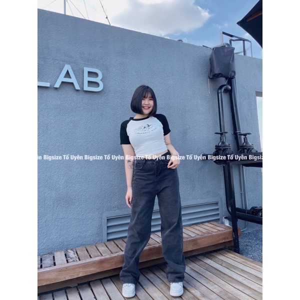 (T.u Bigsize 50 - 80Kg) Áo Croptop Phối Tay In Hình Babe Chubby