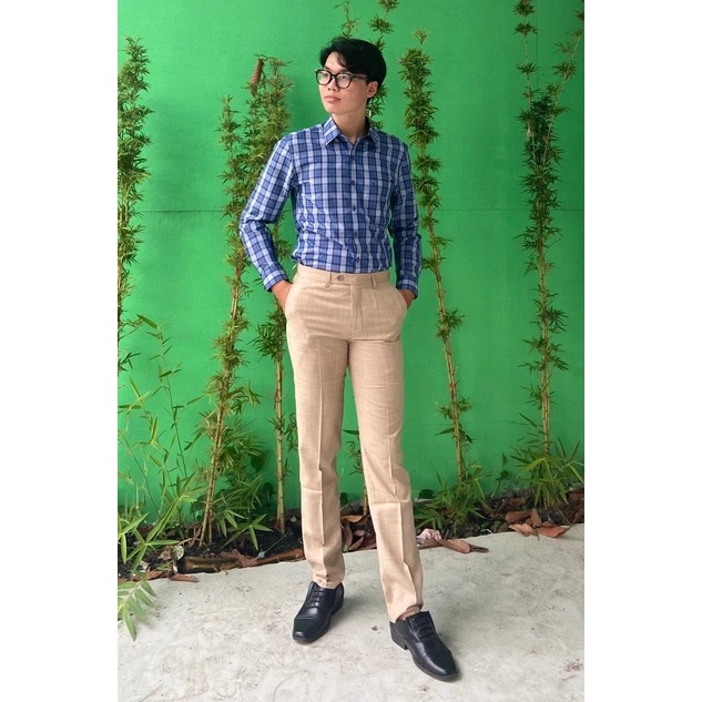 Áo Sơ Mi Nam Dài Tay OWEN AR220838DT Somi Công Sở Vải Sợi Tre Cao Cấp Kẻ caro navy trắng Dáng Regular Fit Tà Lượn Có Túi