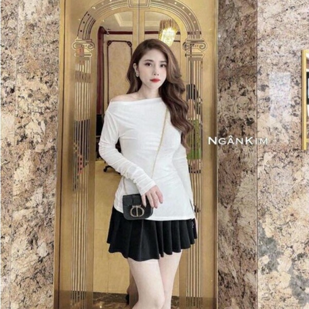 Áo trễ vai lệch vạt chất thun bozip siêu dãn nhiều màu xinh