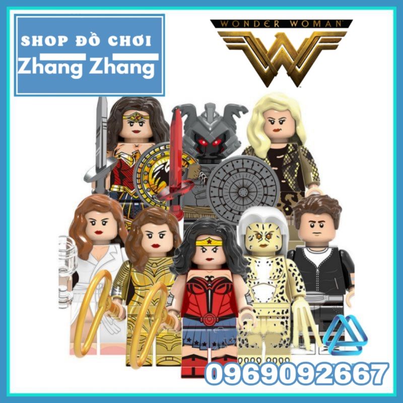 Xếp hình mô hình gồm Wonder Woman - Cheetah - Steve Trevor Barbara Minerva Diana Ares Minifigures Xinh X0288