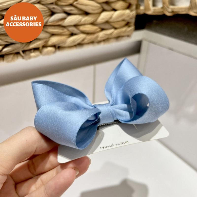 Kẹp tóc nơ bản to handmade phong cách Hàn Quốc cho bé