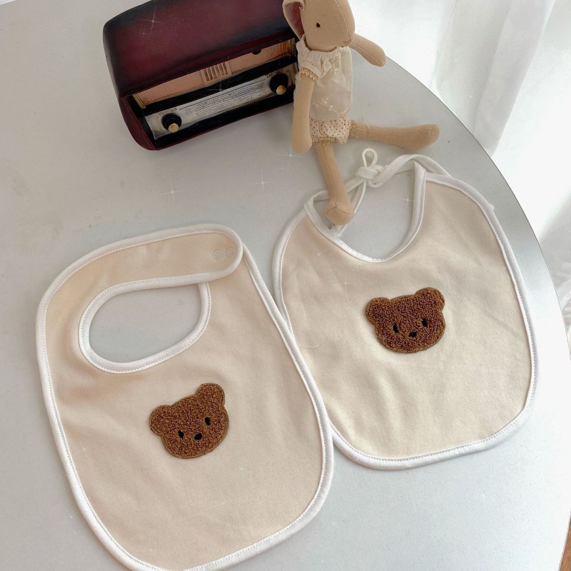 Yếm Ăn Cotton Mềm Mại Thêu Hình Gấu Đáng Yêu Cho Bé