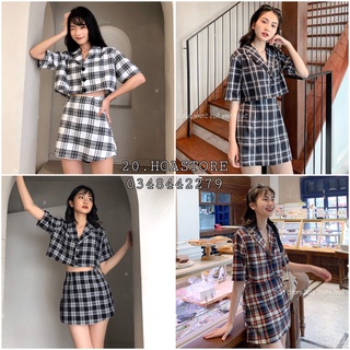 (độc lạ) SET KẺ CARO VEST CROPTOP + CHÂN VÁY ULZZANG - SET VEST CARO 4 MÀU ÁO CROPTOP KẺ MIX CHÂN VÁY CARO