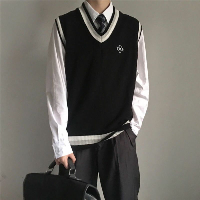 Áo gile len kẻ trơn unisex