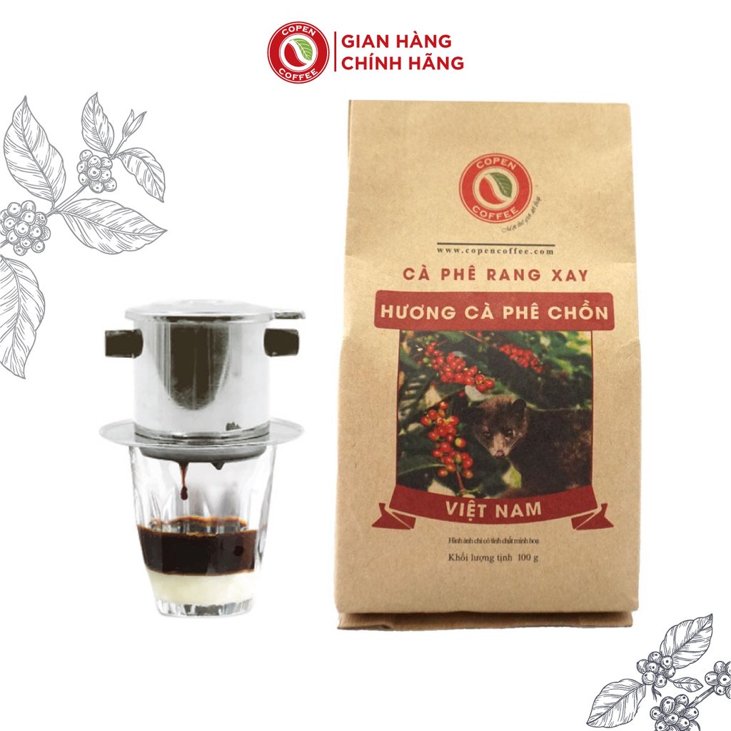 Cà phê phin rang xay hương chồn Copen Coffee nguyên chất, pha cà phê đen đá thơm ngon - 100g