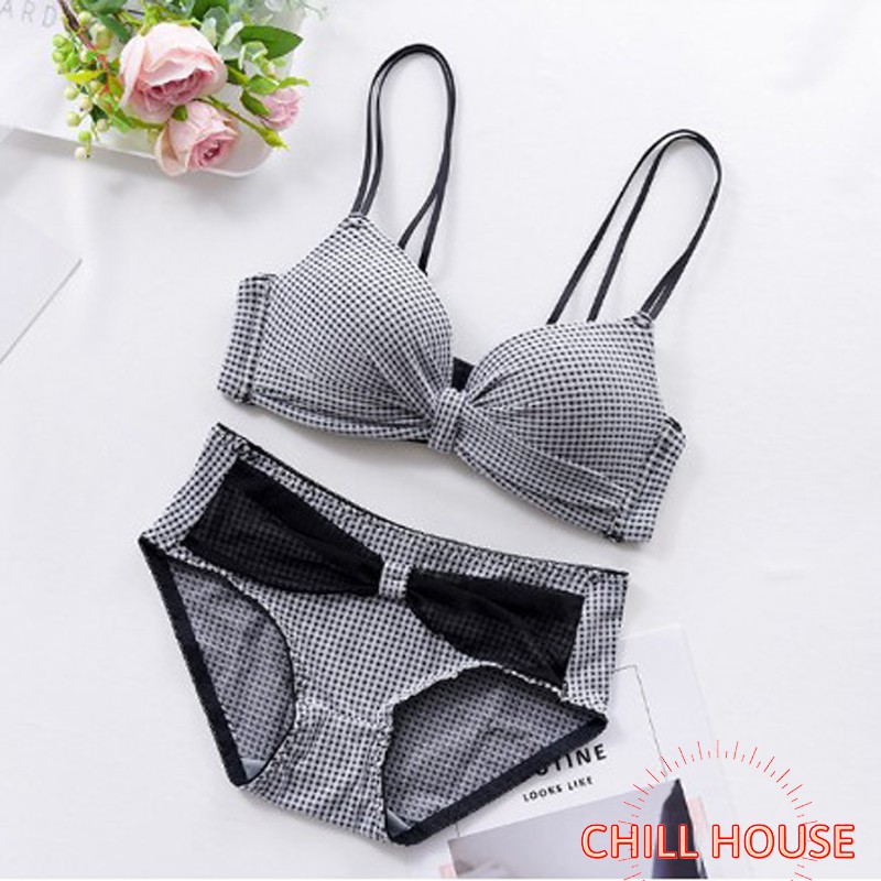 HOT Áo Lót Nhún Nơ Họa Tiết Kẻ caro Siêu Nâng Ngực A 25 - CHILLHOUSE