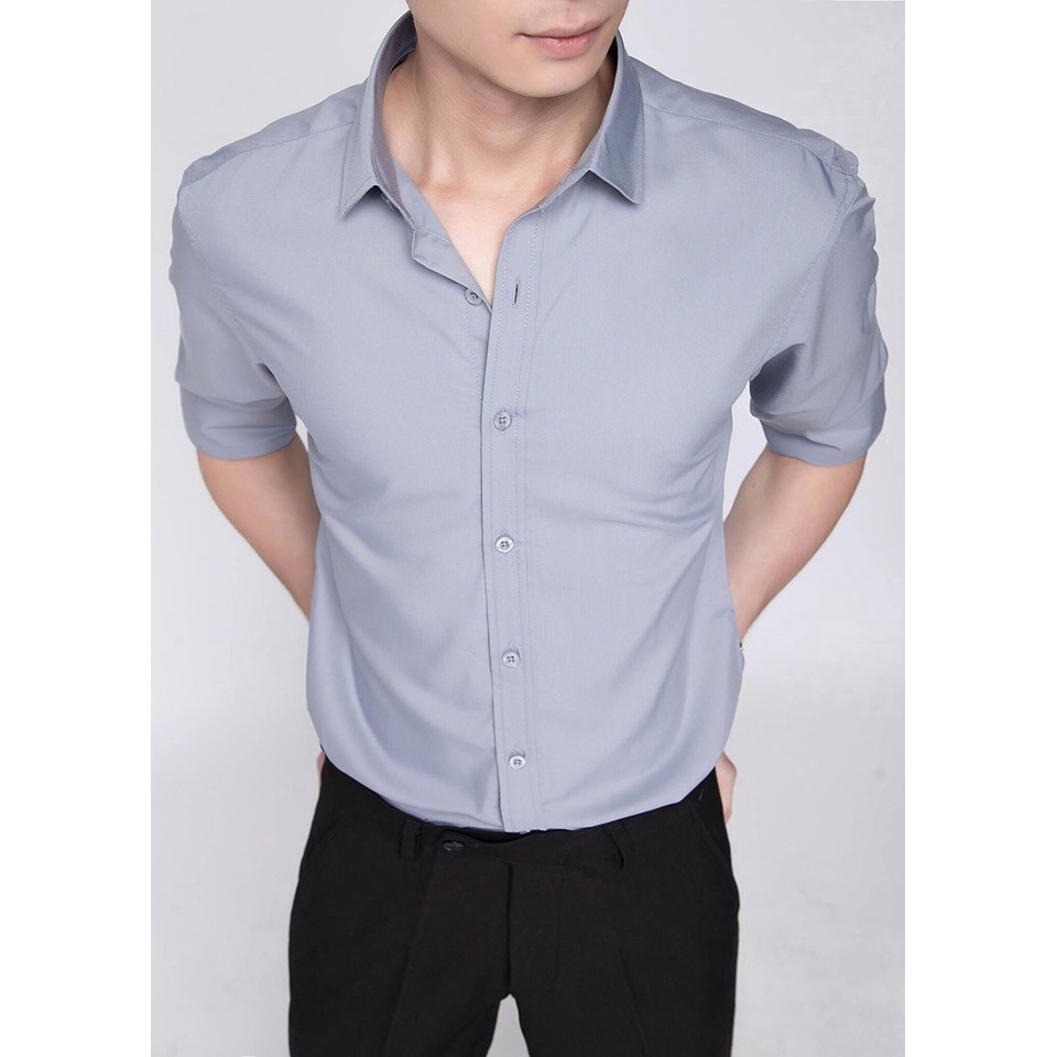ÁO SƠ MI NAM NỮ MÀU GHI XÁM KHÔNG NHĂN KHÔNG XÙ | BigBuy360 - bigbuy360.vn