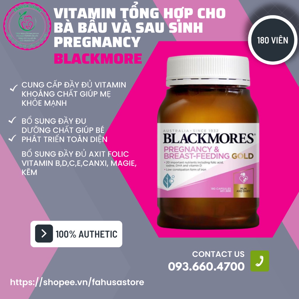 VITAMIN BẦU BLACKMORES PREGNANCY GOLD, 180 VIÊN DATE 2025
