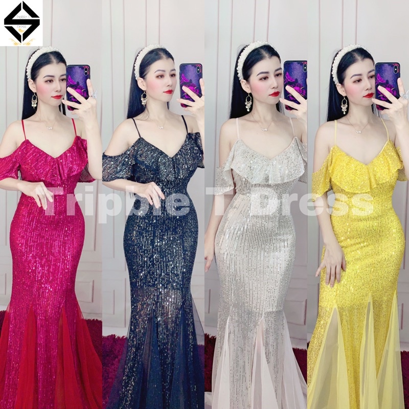 Đầm dạ hội maxi body kim sa 2 dây TRIPBLE T DRESS - Size M/L - MS406V