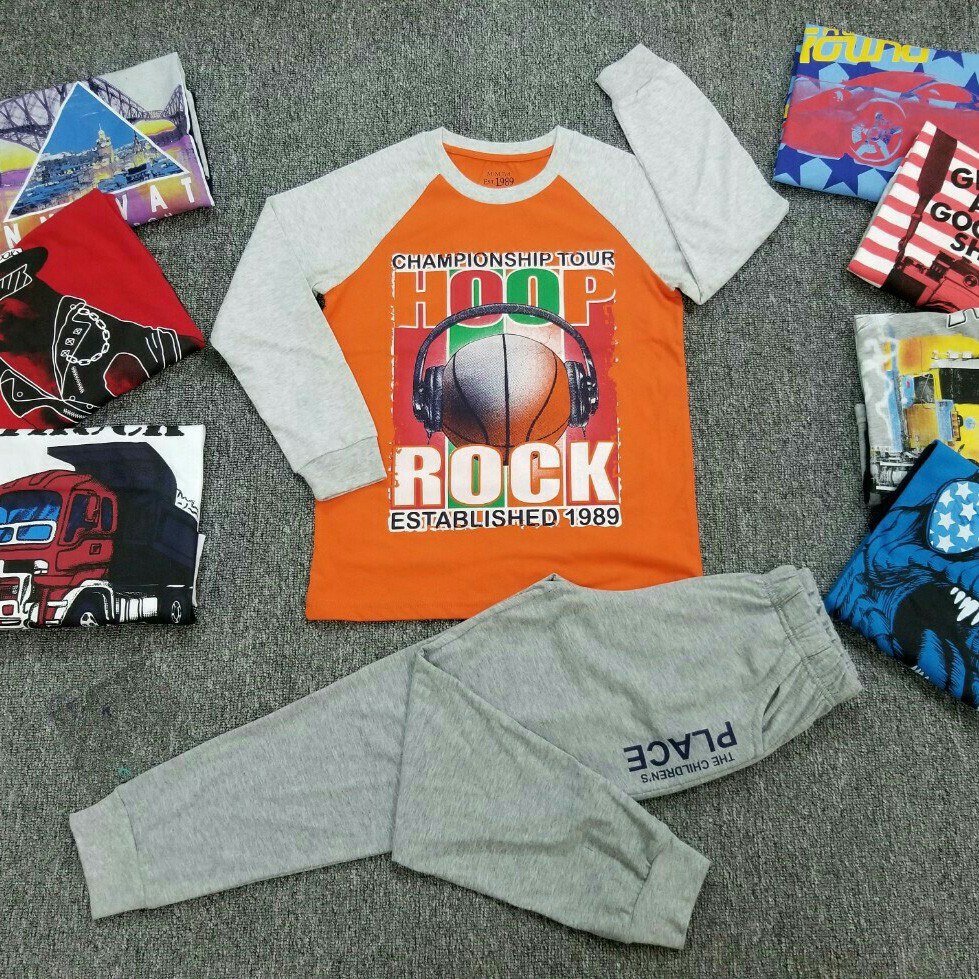 Bộ thun bé trai tay dài in tai nghe size đại - hàng Place xuất