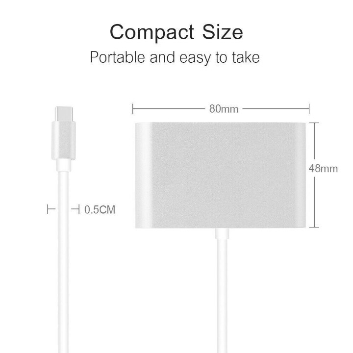 CÁP CHUYỂN TYPE C SANG USB 3.0 VGA ADAPTER TỪ LAPTOP, MÁY TÍNH BẢNG CỔNG TYPE C RA TV, MÁY CHIẾU CỔNG VGA