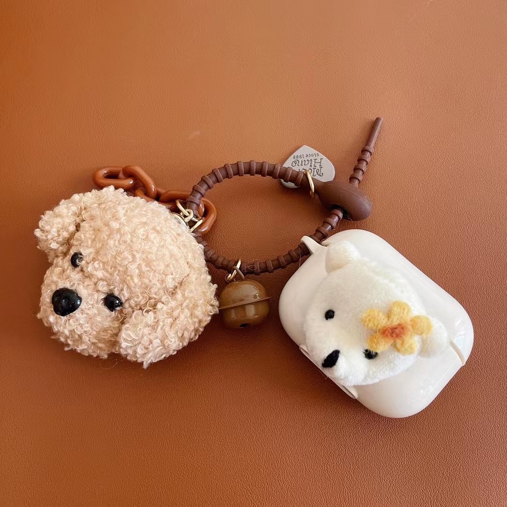 Vỏ bảo vệ hộp sạc tai nghe Airpods 1/2 Pro bằng TPU mềm đính chú chó bông xinh xắn